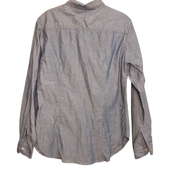 CHEMISTRY Blue Chambray Embroidered Crest Long Sleeve Button Up Shirt Size L - Picture 2 of 8